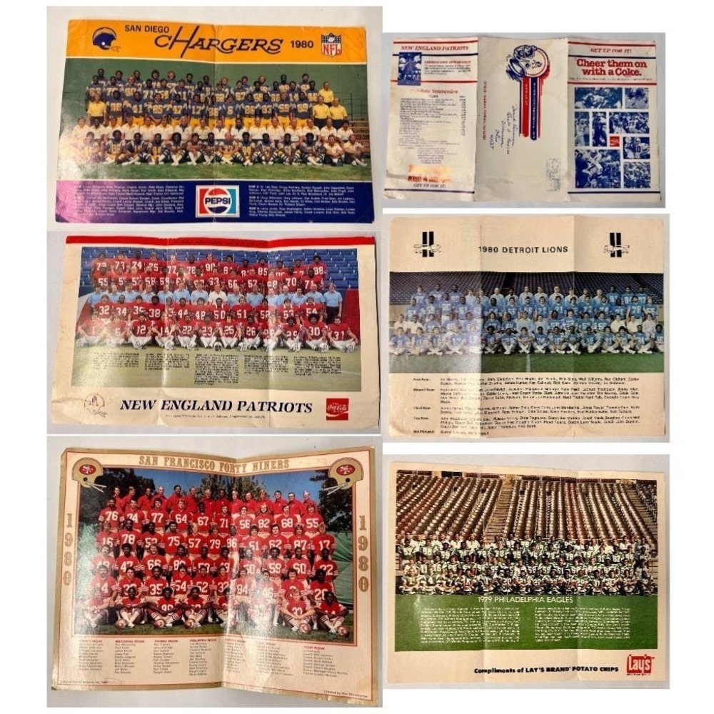 Vintage NFL Team Posters Lot 1979–1980 49ers Eagles Patriots Chargers Lions